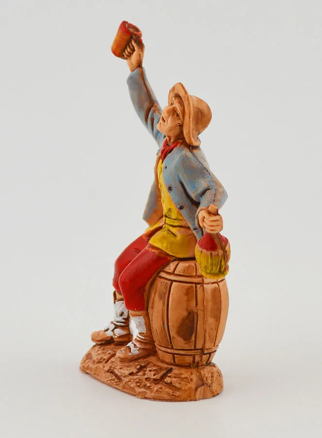 Nativity Figure Wine Drinker on his Barrel – 6cm (pic 2)