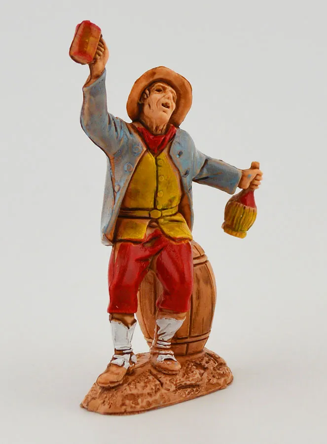 Nativity Figure Wine Drinker on his Barrel – 6cm (pic 3)