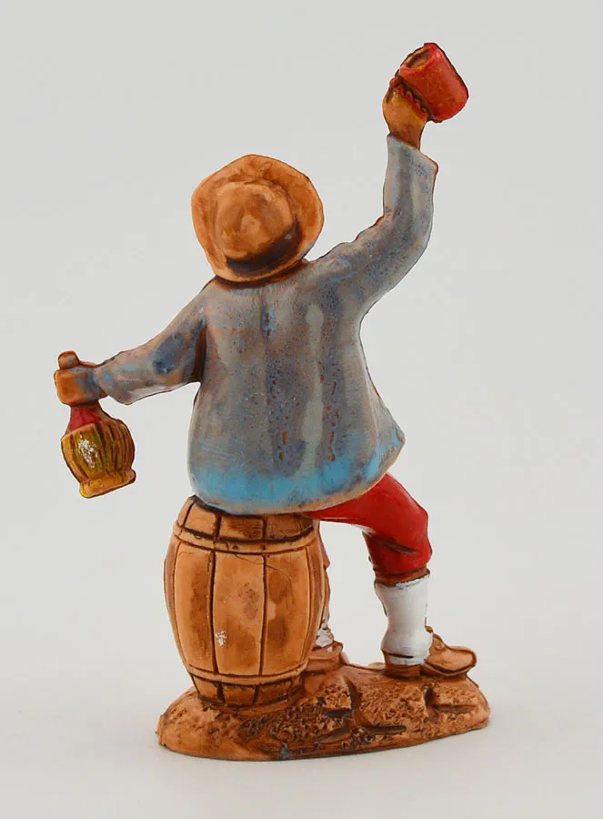 Nativity Figure Wine Drinker on his Barrel – 6cm (pic 4)