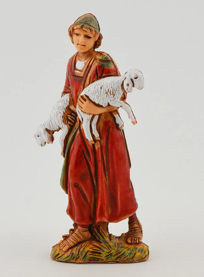 Nativity Figure Shepherd Carrying His Lambs – 6cm (pic 1)