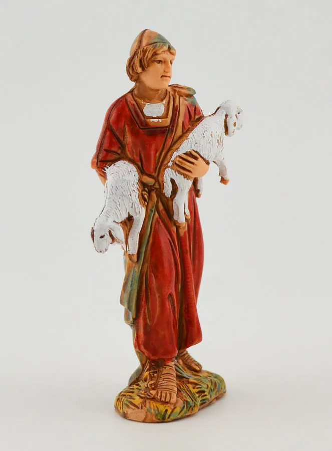 Nativity Figure Shepherd Carrying His Lambs – 6cm (pic 3)