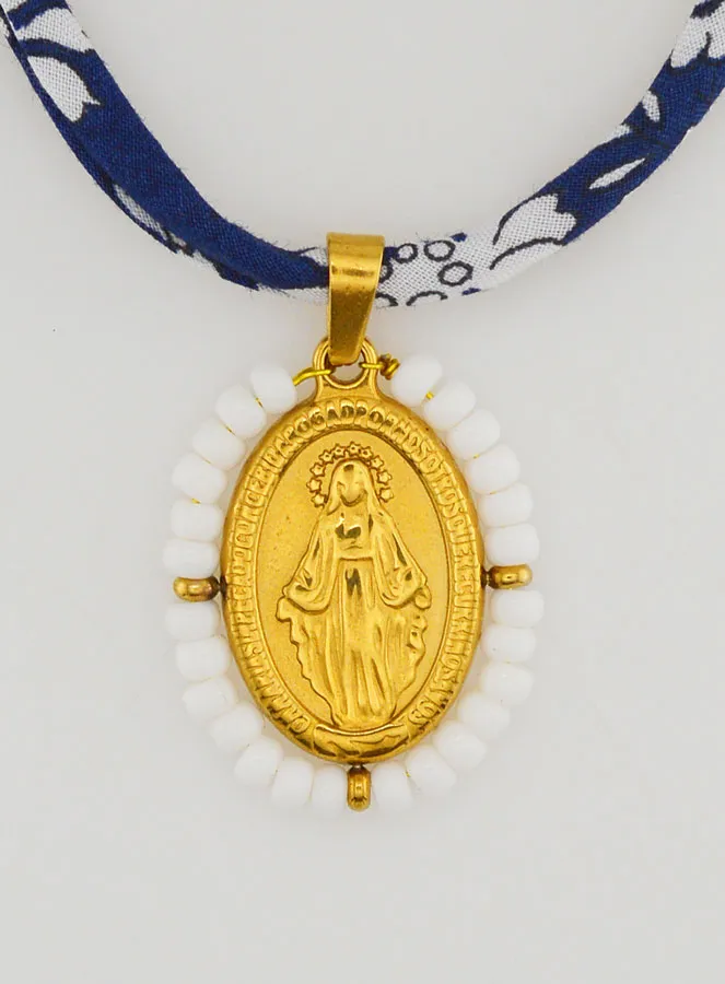 Miraculous Medal with Beads - Blue Liberty Cord (pic 1)