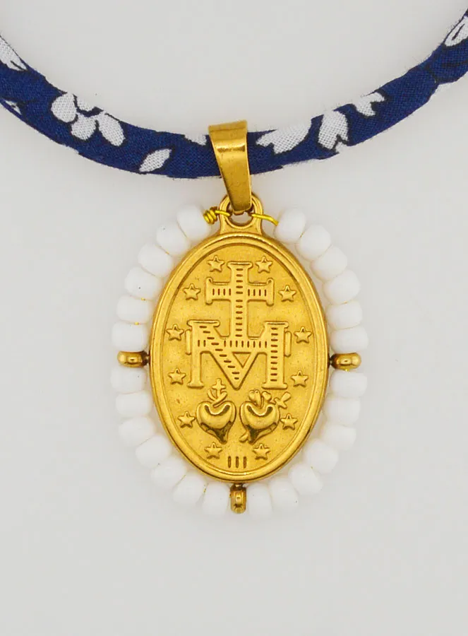 Miraculous Medal with Beads - Blue Liberty Cord (pic 2)