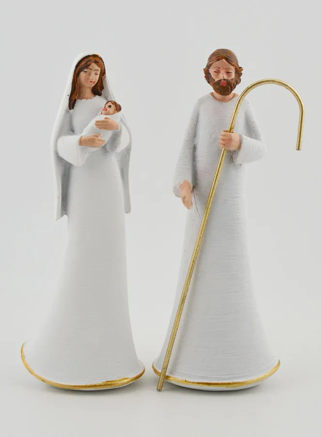 Modern Holy Family White and Gold – 12cm (pic 1)