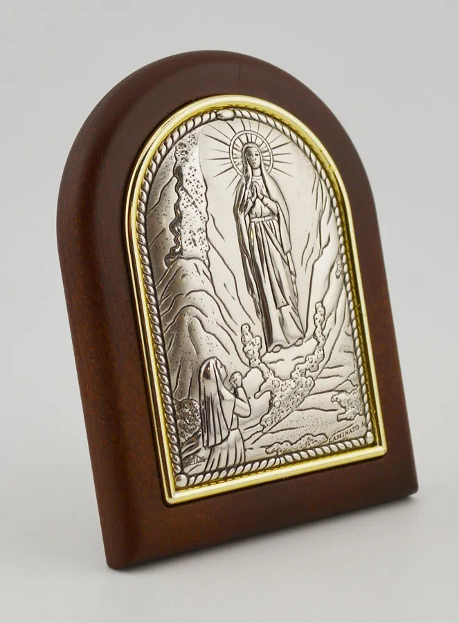 Our Lady of Lourdes Icon Wood and Silver (pic 3)