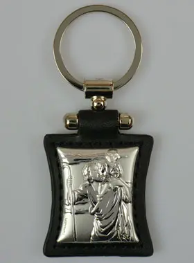 Saint Christopher Silver & Black Leather Key Chain (pic 1)