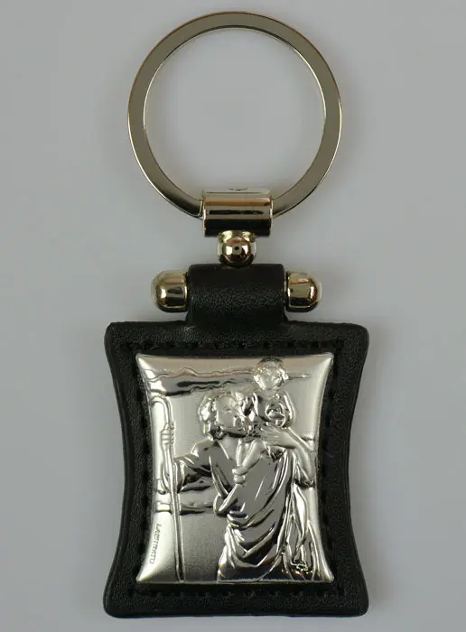Saint Christopher Silver & Black Leather Key Chain (pic 2)
