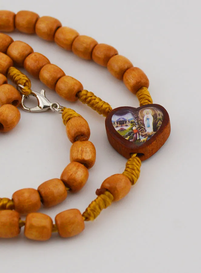 Wooden Rosary with Lourdes Heart-Shaped Medal (pic 3)