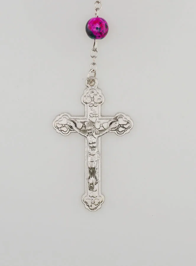 Rosary with Pearlescent Pink Rhinestone Beads (pic 4)