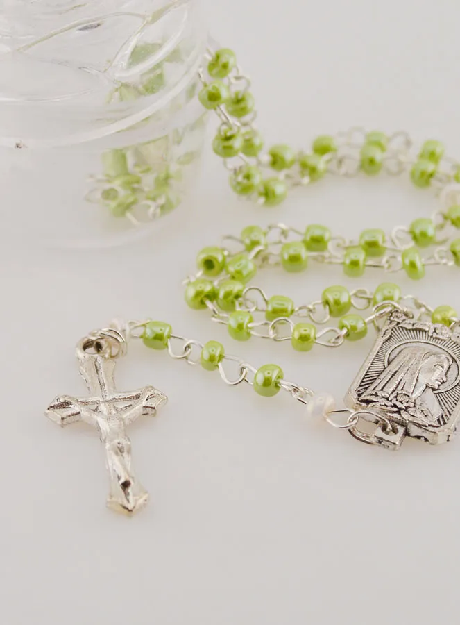 First Communion Rosary with Green Beads (pic 3)