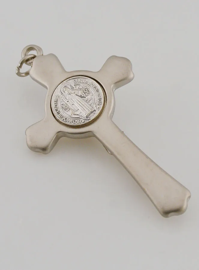Saint Benedict Silvery Cross Pendant (pic 4)