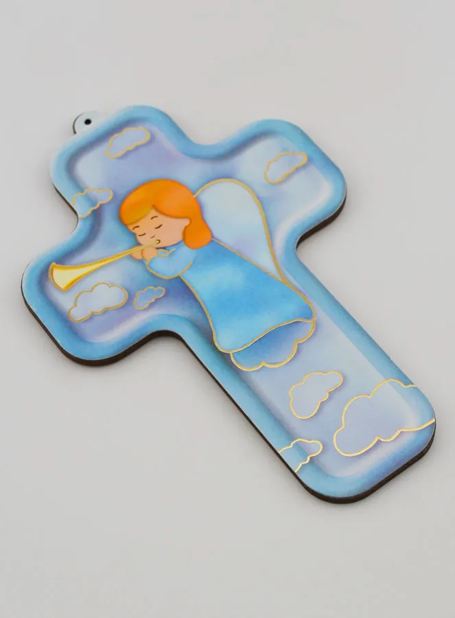 Child Wood Cross - Trumpet Guardian Ange (pic 3)