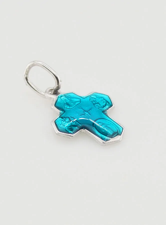 All Saints' Cross Pendant 1,1 cm - Blue of Lourdes (pic 3)