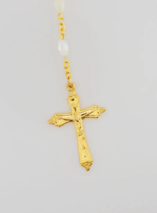 Rosary with Rice Grain Mother of Pearl Beads on a Golden Chain (pic 3)