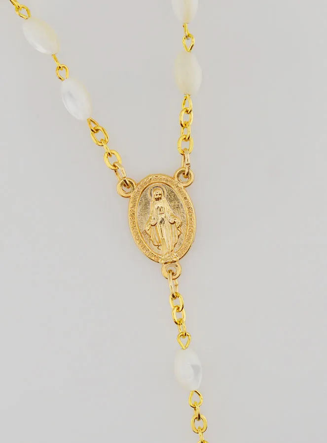 Rosary with Rice Grain Mother of Pearl Beads on a Golden Chain (pic 4)