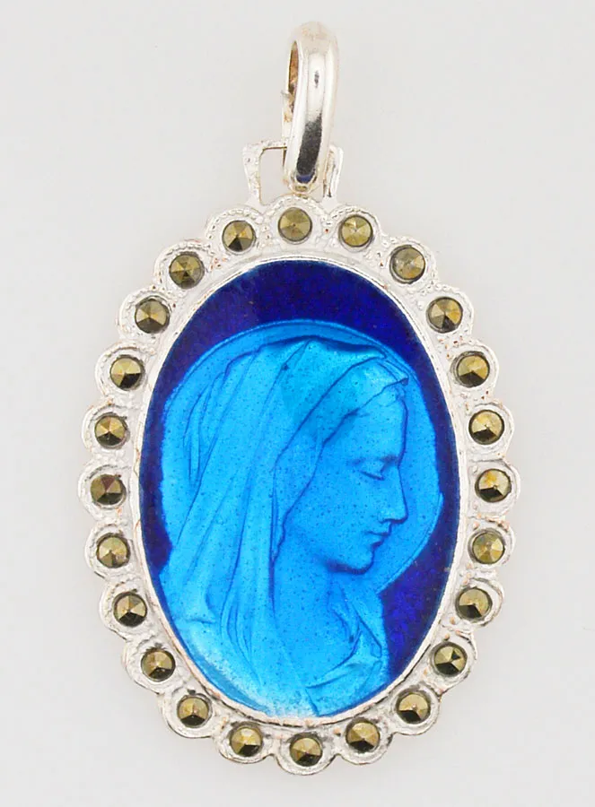 Holy Virgin Mary Silver & Blue Enamel Medal - 3 cm (pic 1)