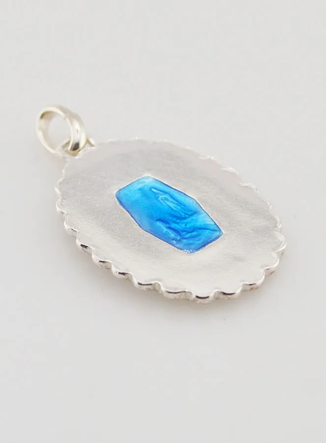 Holy Virgin Mary Silver & Blue Enamel Medal - 3 cm (pic 4)