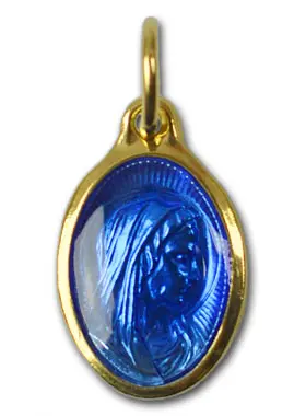 Holy Virgin Mary's Profile Blue Enamel Golden Oval Medal - 1,7 cm (pic 1)
