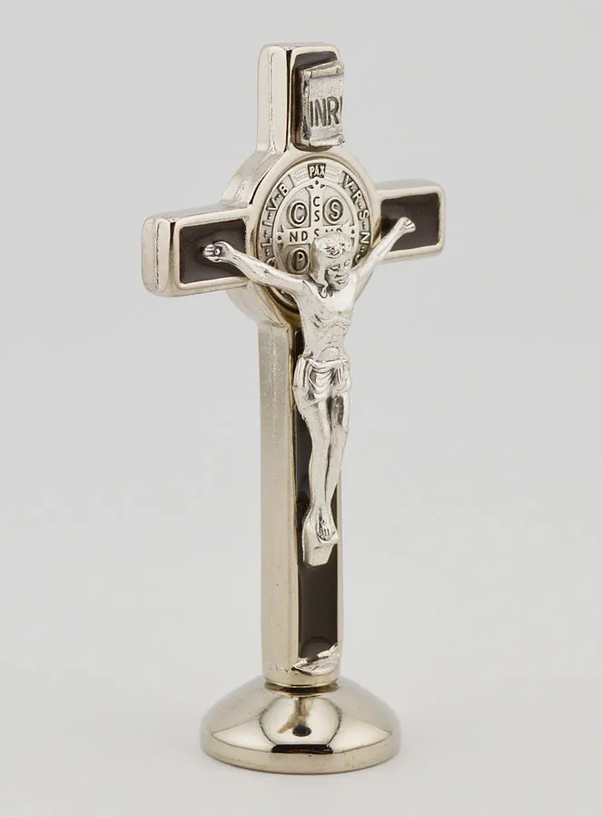 Silvery Saint Benedict Cross on Base - Brown (pic 3)