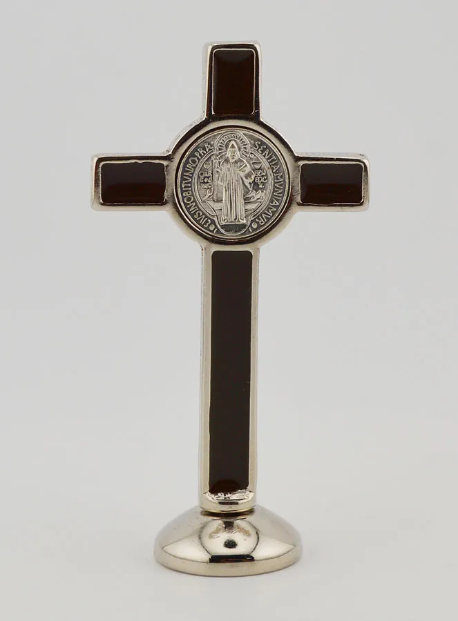 Silvery Saint Benedict Cross on Base - Brown (pic 4)