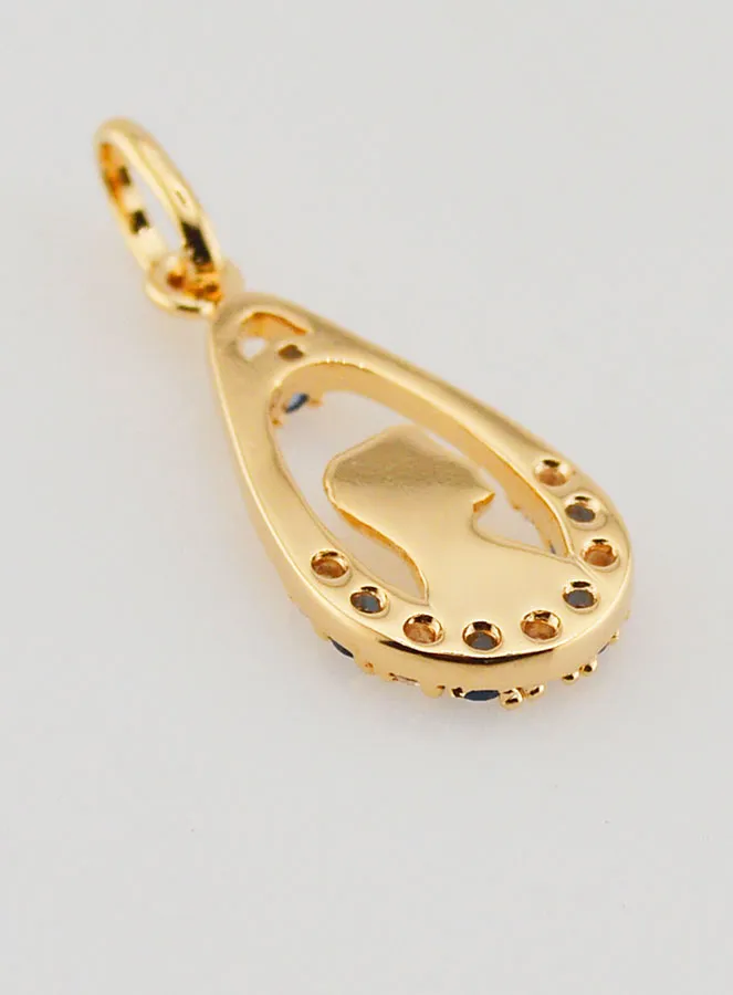 Virgin Mary Drop Pendant - Strass Diamond Sapphire Gold Plated (pic 4)
