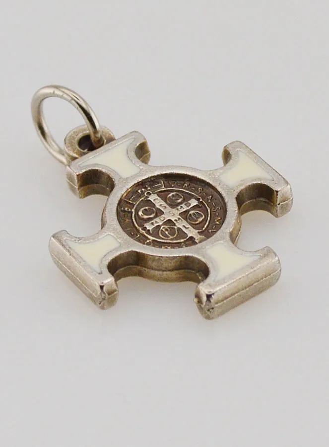 Saint Benedict Metal Cross Pendant - White - 2 cm (pic 3)