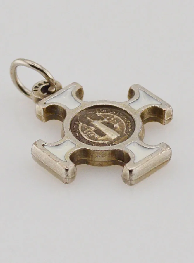 Saint Benedict Metal Cross Pendant - White - 2 cm (pic 4)