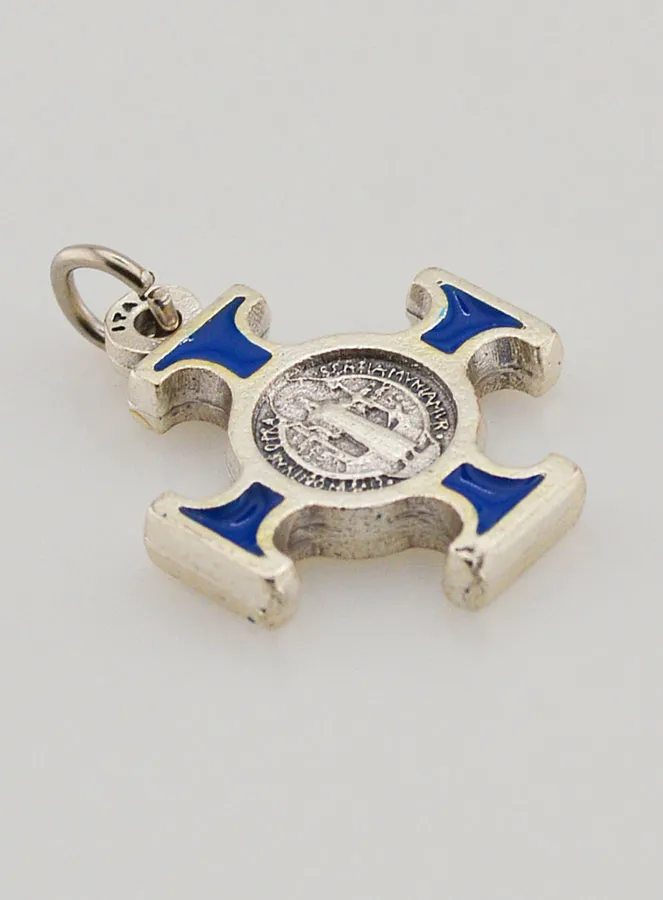 Saint Benedict Metal Cross Pendant - Blue - 2 cm (pic 3)