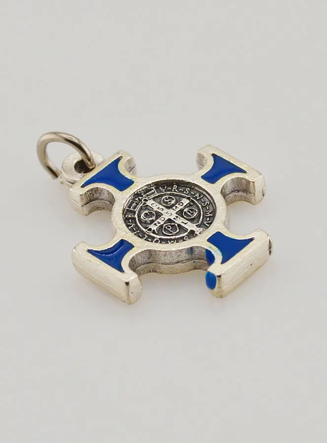 Saint Benedict Metal Cross Pendant - Blue - 2 cm (pic 4)