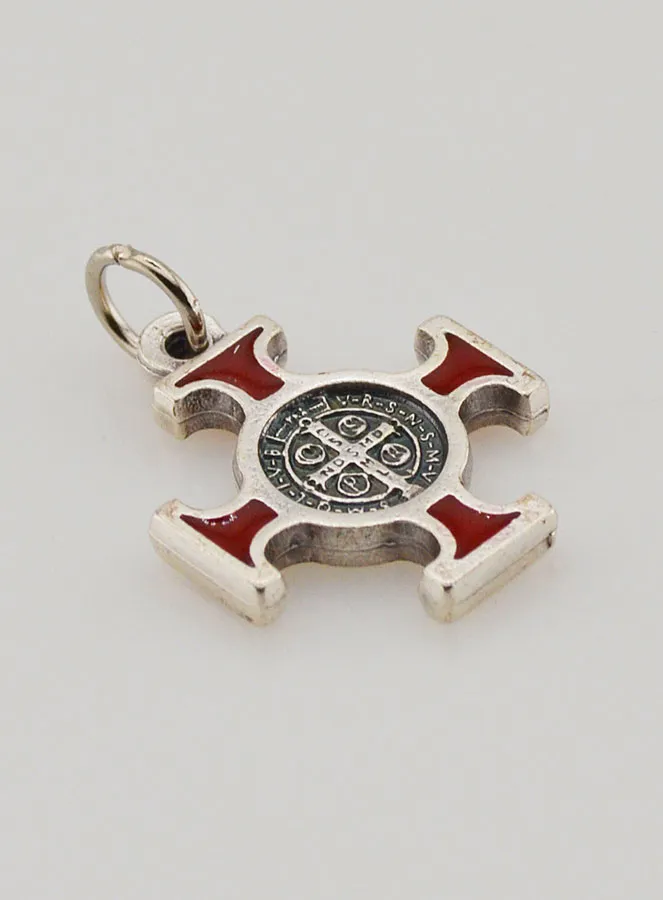Saint Benedict Metal Cross Pendant - Red - 2 cm (pic 3)