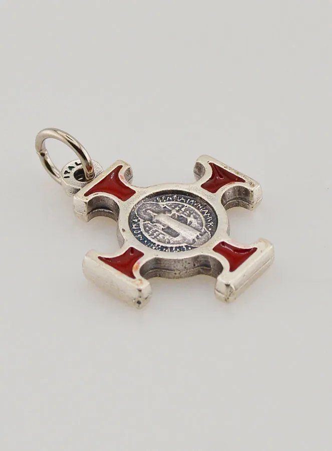 Saint Benedict Metal Cross Pendant - Red - 2 cm (pic 4)