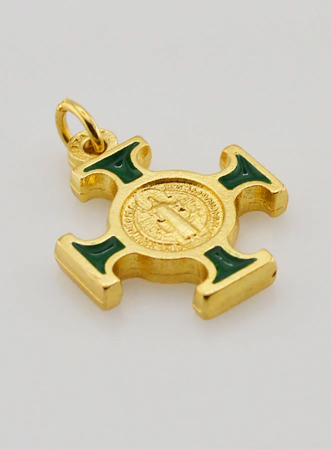 Saint Benedict Golden Cross Pendant - Green - 2 cm (pic 3)