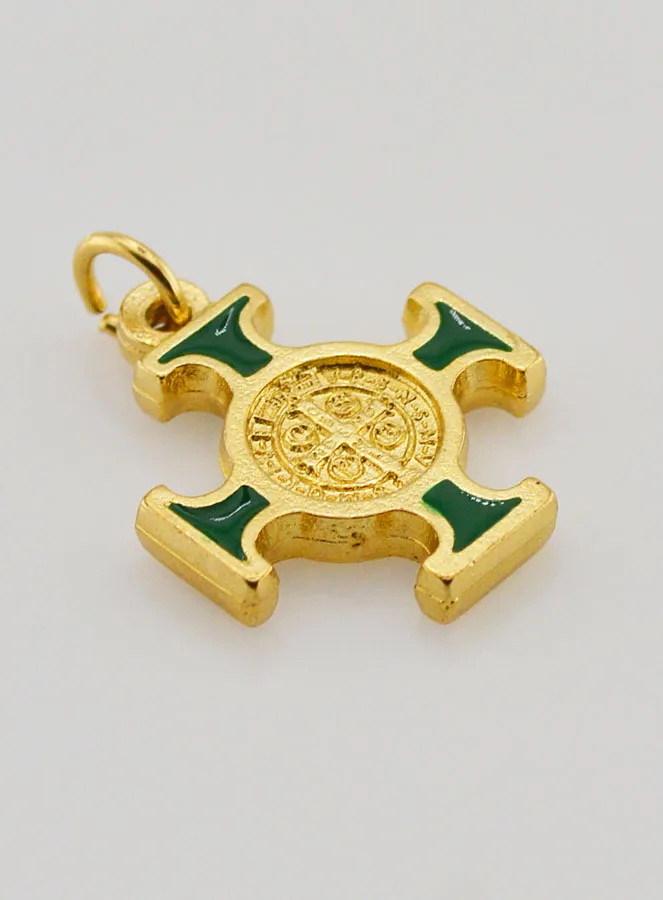 Saint Benedict Golden Cross Pendant - Green - 2 cm (pic 4)