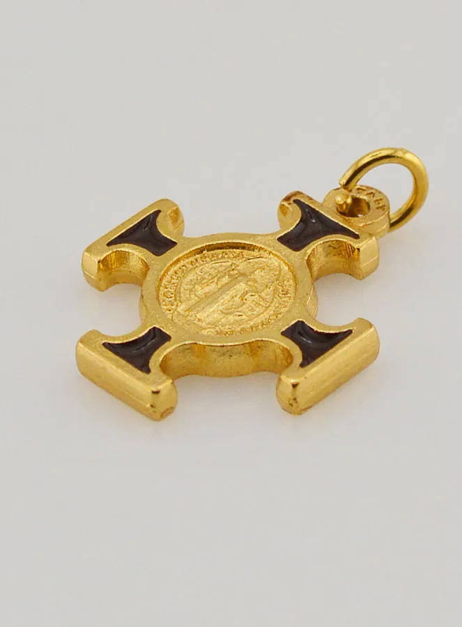 Saint Benedict Golden Cross Pendant - Brown - 2 cm (pic 4)