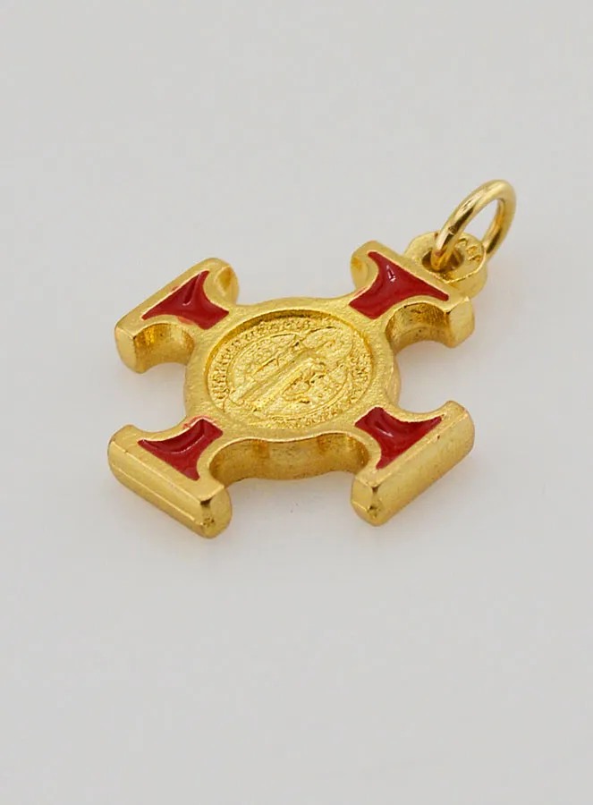 Saint Benedict Golden Cross Pendant - Red - 2 cm (pic 4)