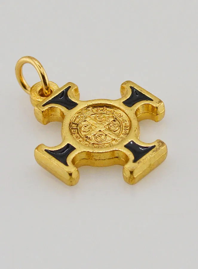 Saint Benedict Golden Cross Pendant - Black - 2 cm (pic 3)