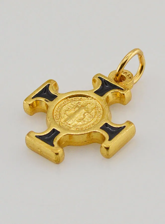 Saint Benedict Golden Cross Pendant - Black - 2 cm (pic 4)
