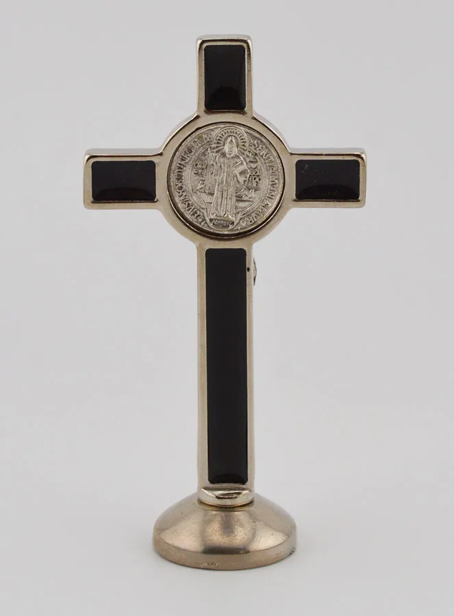 Silvery Saint Benedict Cross on Base - Black (pic 4)
