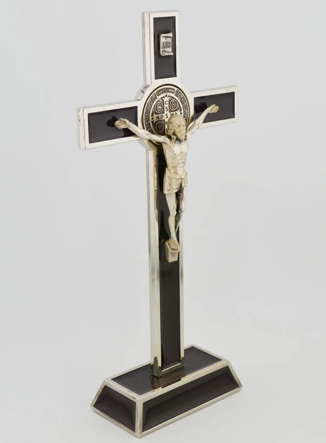 Saint Benedict Cross on Base - 20 cm - Brown Metal (pic 3)