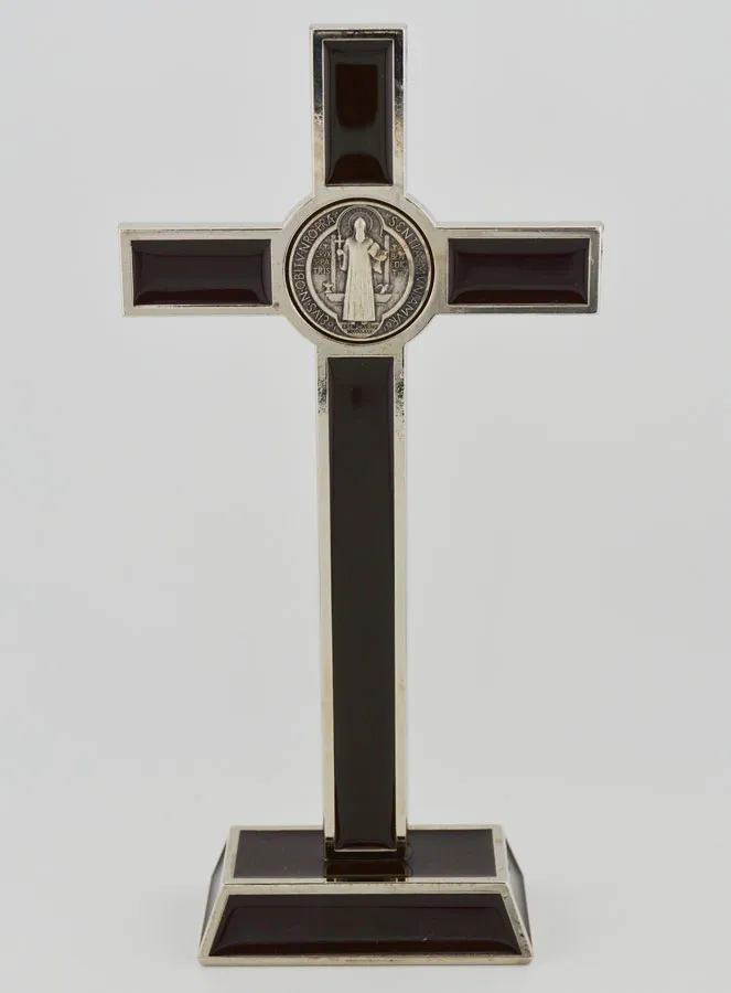 Saint Benedict Cross on Base - 20 cm - Brown Metal (pic 4)