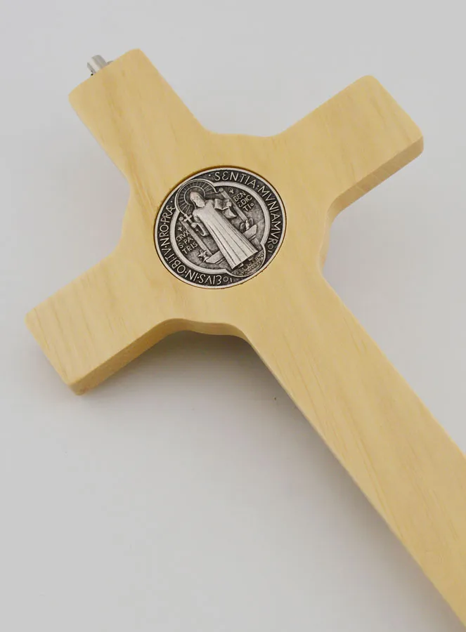 Saint Benedict Light Wood Crucifix - 21 cm (pic 4)