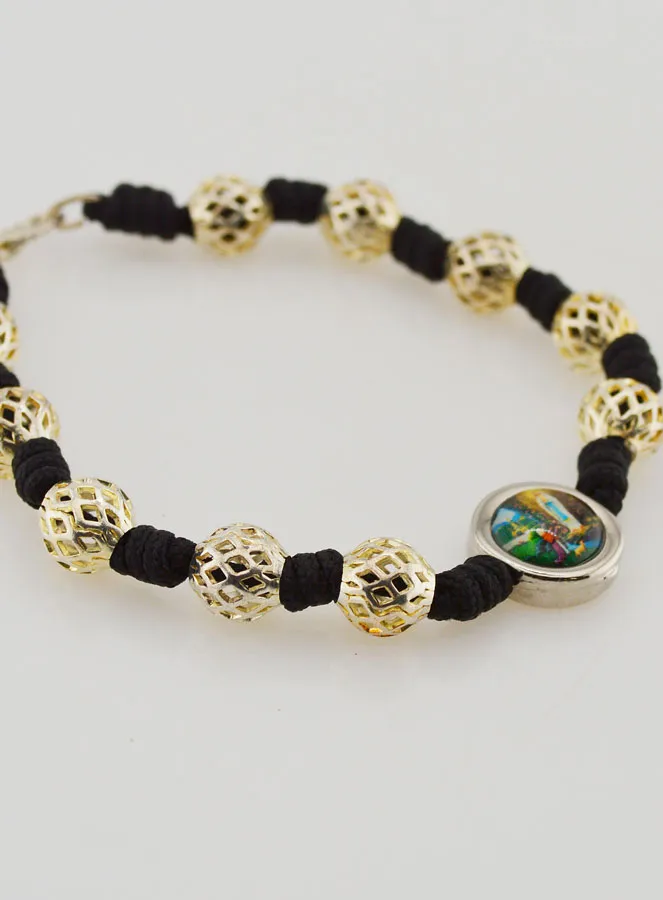 Openwork Beads & Medal of Lourdes Decade Rosary Bracelet (pic 3)