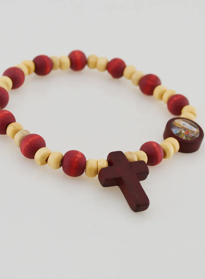 2 Tone Wood Decade Rosary Bracelet - Medal of Lourdes (pic 3)