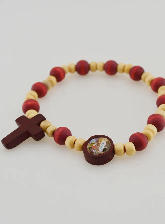 2 Tone Wood Decade Rosary Bracelet - Medal of Lourdes (pic 4)