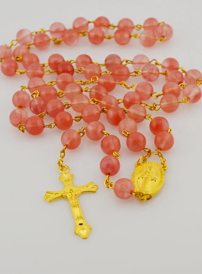 Luxury Fashion Rosary with Genuine Quartz Beads on a Gold Chain (pic 2)