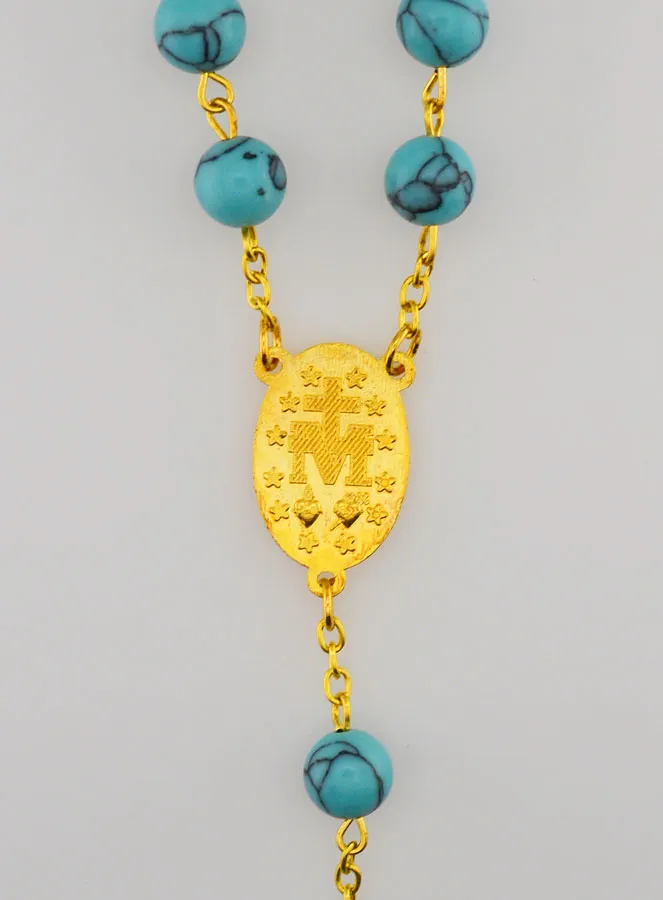 Turquoise Rosary with Gold-Plated Chain (pic 4)