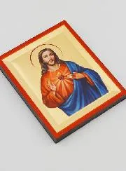 Handmade Byzantine Icon Sacred Heart of Jesus - 8 cm