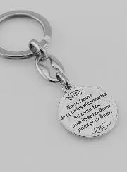 Our Lady of Lourde Silvery Key Ring with Prayer