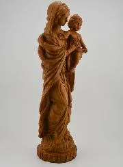 Holy Virgin Mary with Baby Jesus Statue - Wood Tone - 30 cm
