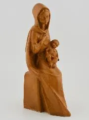 Our Lady of Assisi with Baby Jesus Statue - Wood Tone - 16 cm